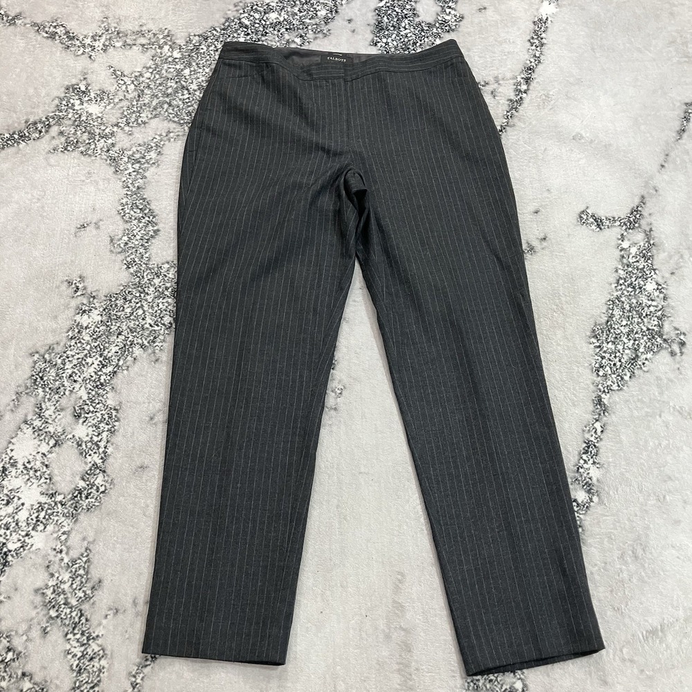 Talbots Heritage Womens Sz 12 Gray Pinstripe Straight Leg Wool Blend Dress Pants